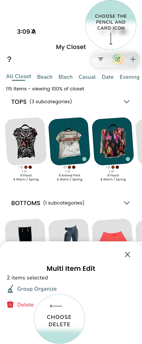 delete items