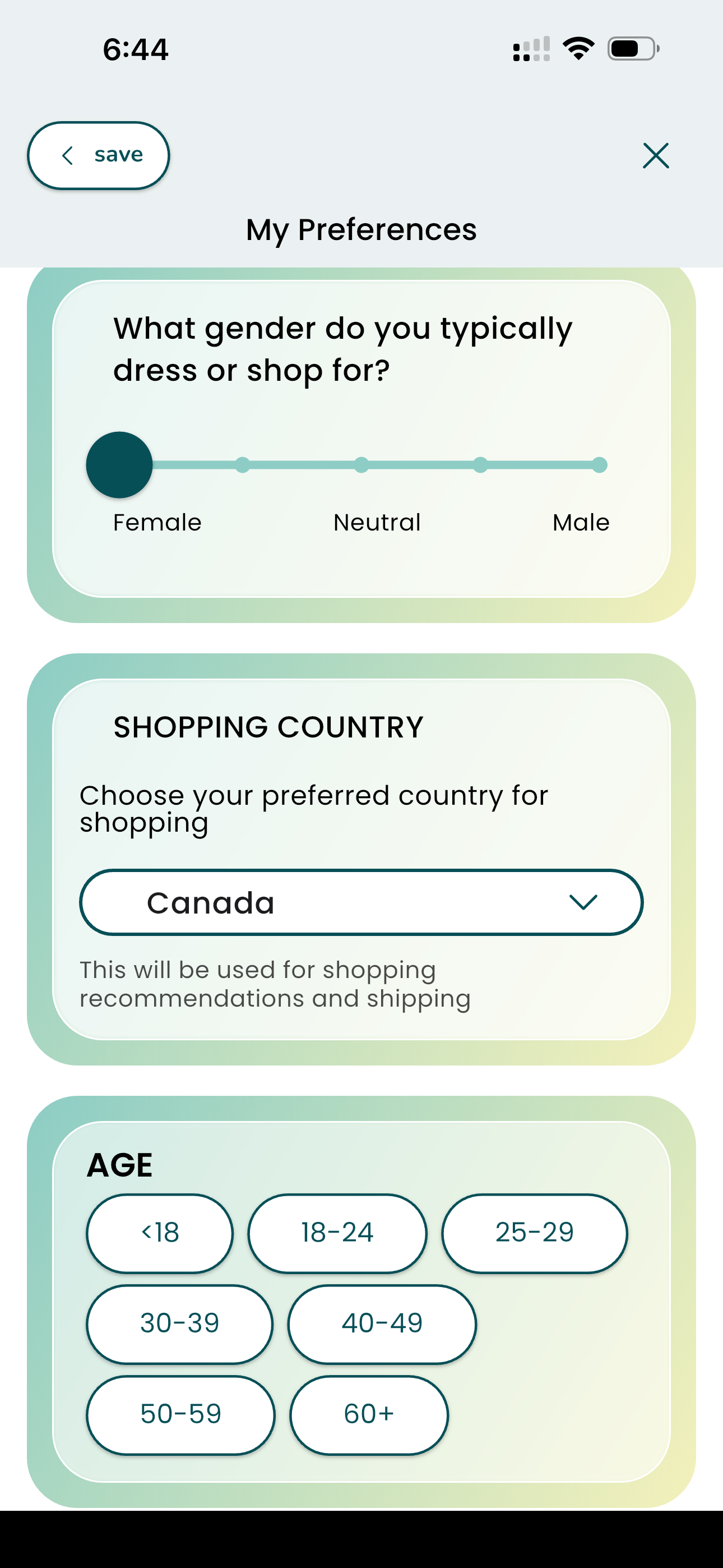 Gender & shopping country